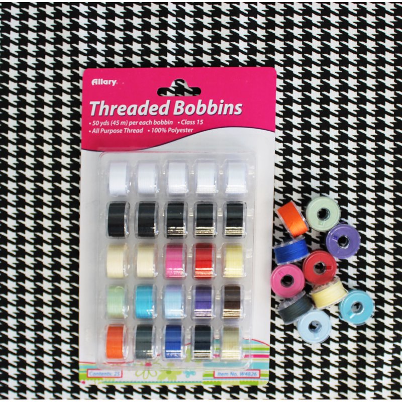 Allary Threaded Sewing Machine Bobbins Set - Assorted Polyester Thread, 50 Yards, 25 Pieces