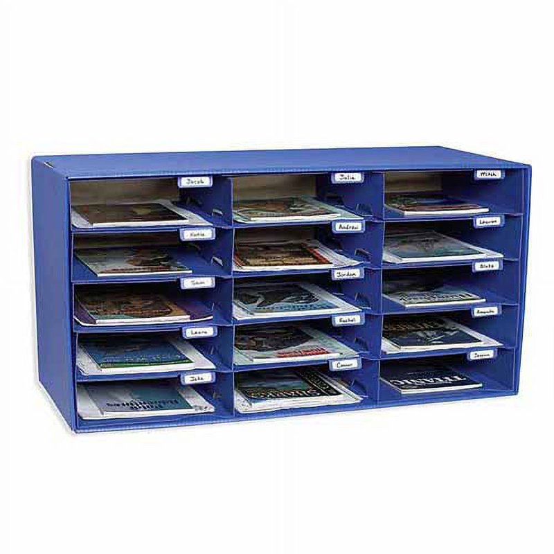 Classroom Mailbox Organizer with 15 Slots - Blue, 12.88 x 31.5 inches