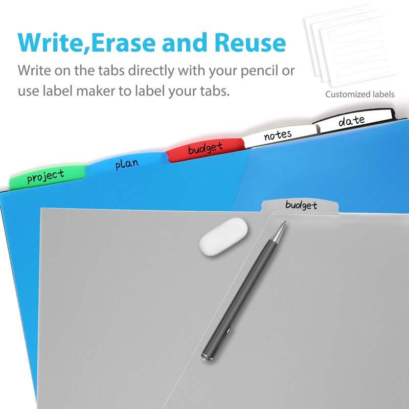 Plastic Binder Dividers with Pockets - Multi-Color 3-Ring Organizers, 15 Tabs
