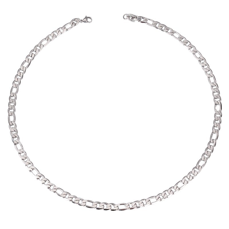 Men's Stainless Steel Diamond Cut Figaro Chain Necklace - Durable & Tarnish-Resistant