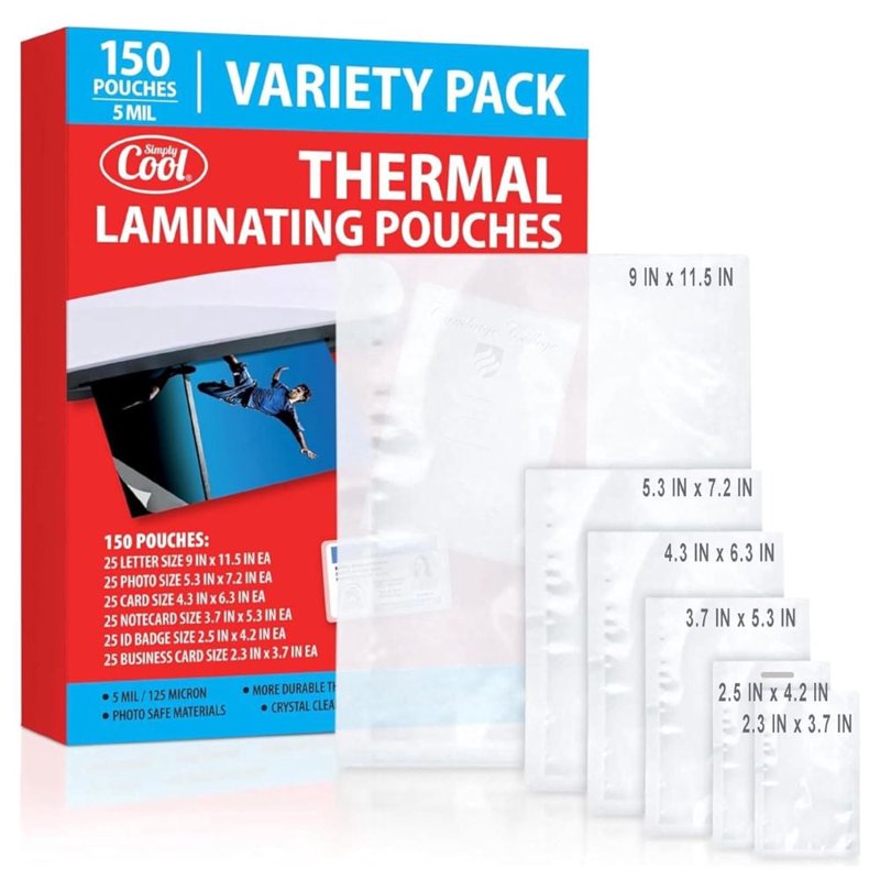 Thermal Laminating Pouches 150 Pack - 5 Mil Thickness for Photos, IDs, Documents