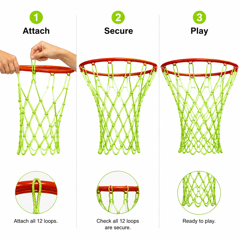 Glow-in-the-Dark Basketball Nets 2-Pack, Heavy-Duty Nylon, 21-Inch, Outdoor Indoor