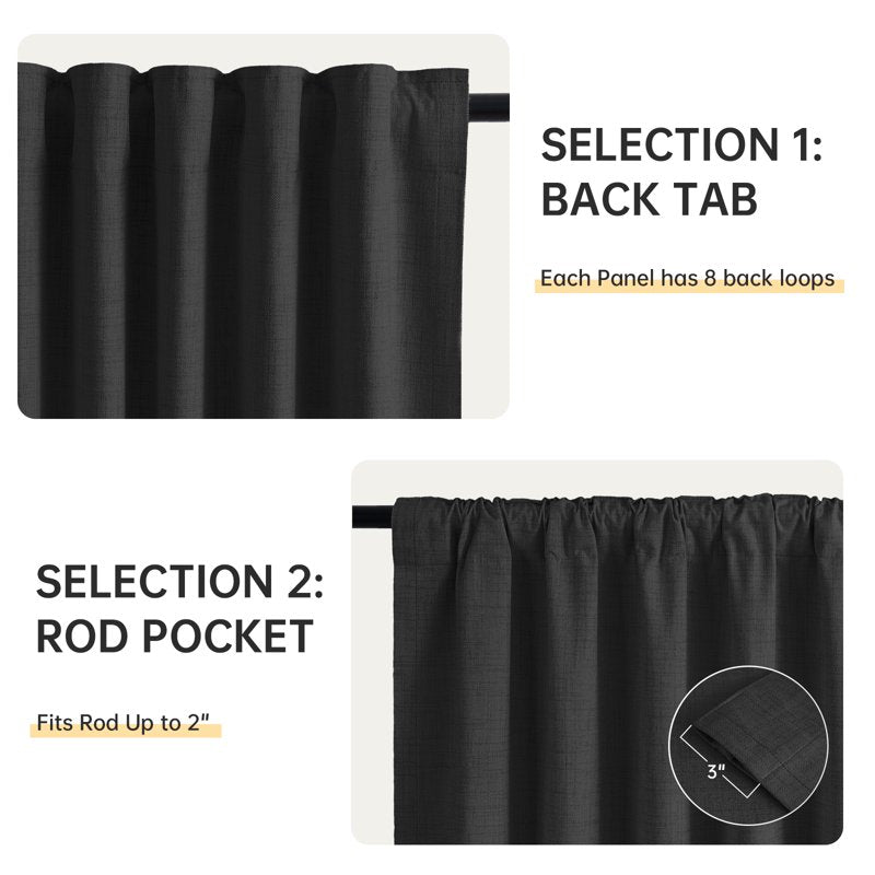 Blackout Faux Linen Curtain Set 52x120 Inches Thermal Insulated Privacy Panels