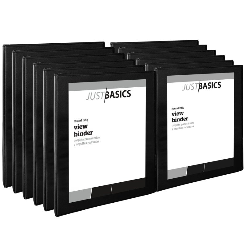 1/2 Inch Recycled View Binder Pack of 12 - Black, Durable Organization
