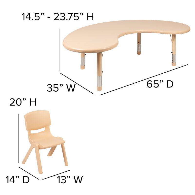 Kids Half-Moon Activity Table Set with 4 Chairs - Height Adjustable Play Table for Classroom & Home