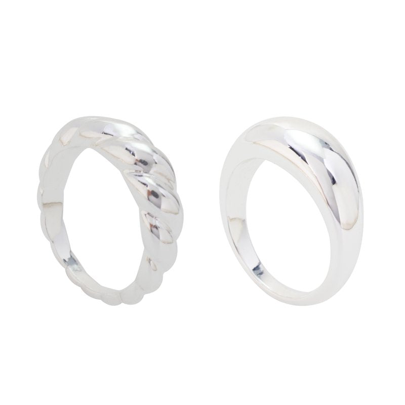 Silver Plated Ring Set for Women - 2-Piece Demi-Fine Jewelry, Size 7