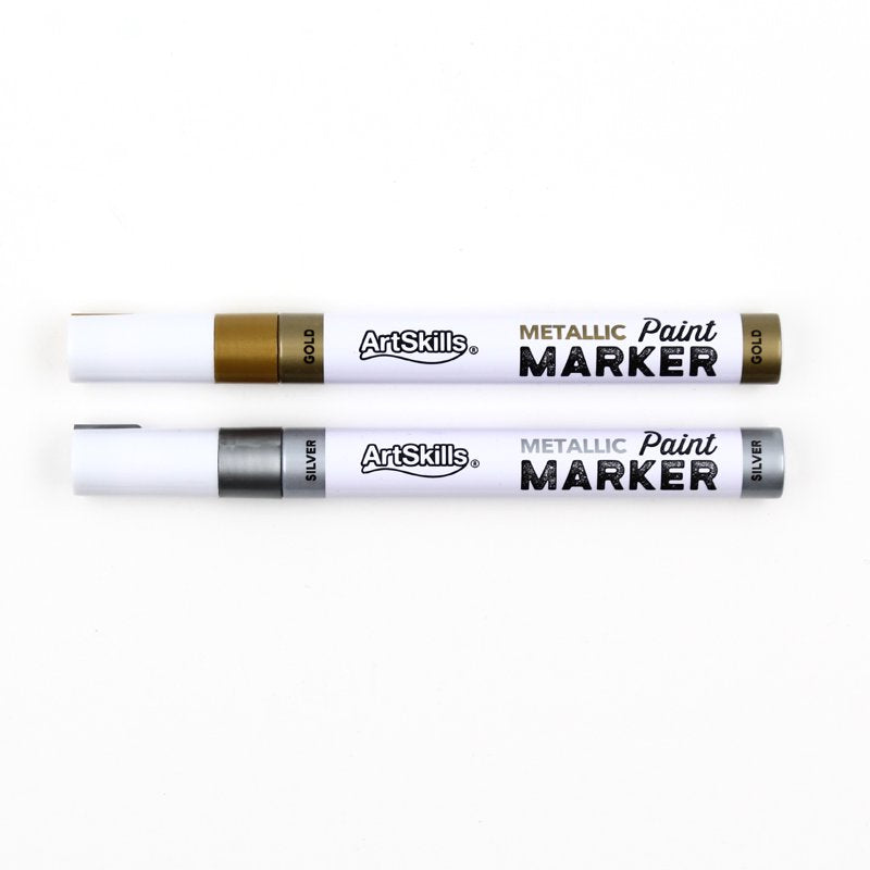 Metallic Permanent Markers Set - Silver & Gold Fine Point Paint Markers for Crafts and Surfaces