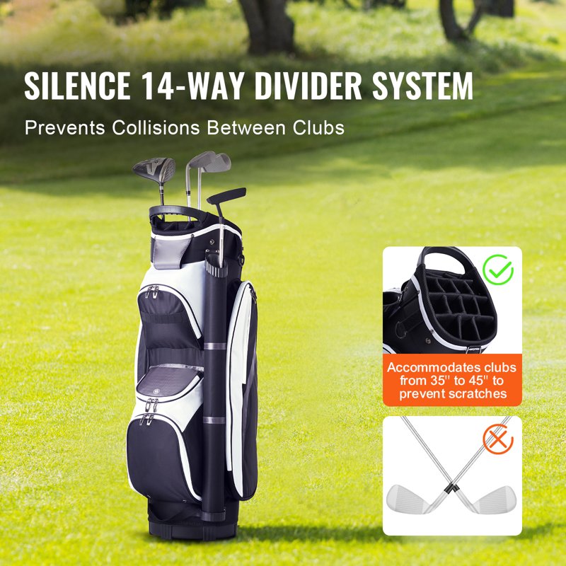 KFFKFF Golf Bag 14-Way Organizer 36" with Pockets, Nylon, Handles, Dust Protection — Variation: 36" 7Pockets Black