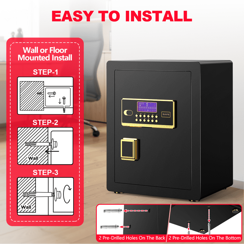 Large Digital Security Safe Box 3.5 Cu Ft with Fireproof Bag & Alarm System