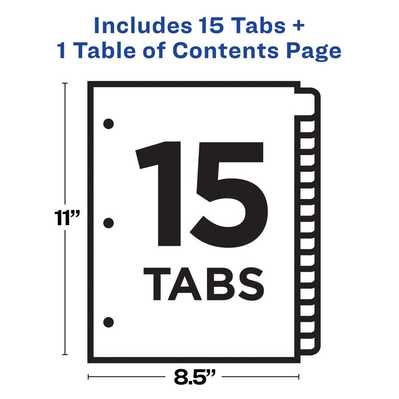 Multi-Color Table of Contents Dividers for Binders - 20% Recycled, 1-15 Tabs