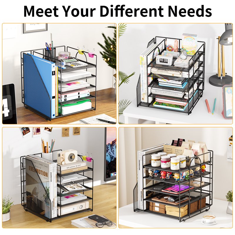 Metal 5-Tier Desk Organizer with File Holder for Office & Home