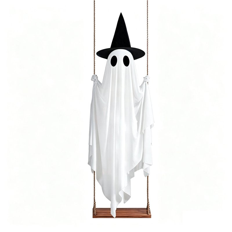 Outdoor Halloween Light-Up Ghost with Hanging Witch Hat | 4.3 ft Spooky Decor