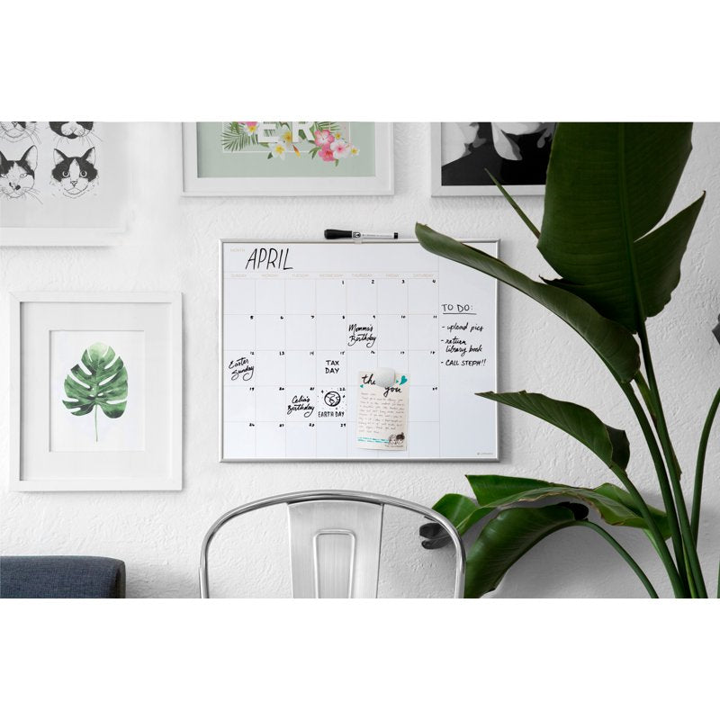 Magnetic Monthly Calendar Dry Erase Board 16x20 Inch with Silver Frame