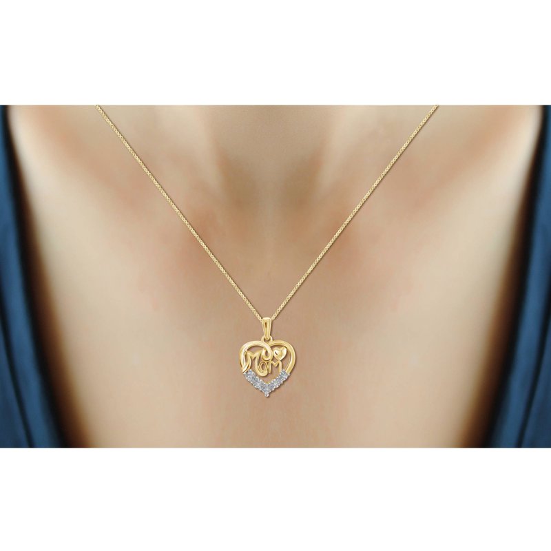 Gold Plated Mother Daughter Necklace with White Diamonds - Gift for Women