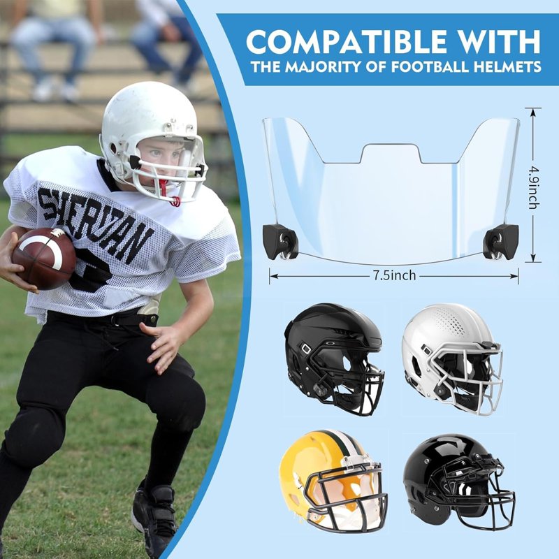 Clear Football Visor for Youth & Adult Helmets - Easy-Install Impact-Resistant Shield