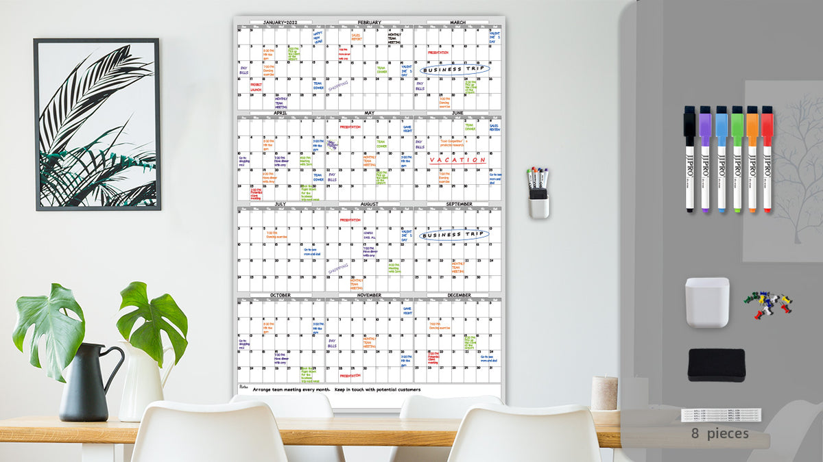 Dry Erase Yearly Wall Calendar - Large Magnetic Whiteboard Planner