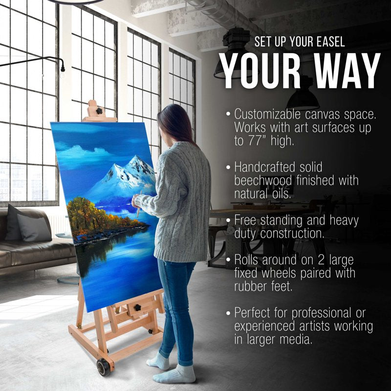 Large Wooden Studio Artist Easel - Adjustable H-Frame Floor Easel for Painting