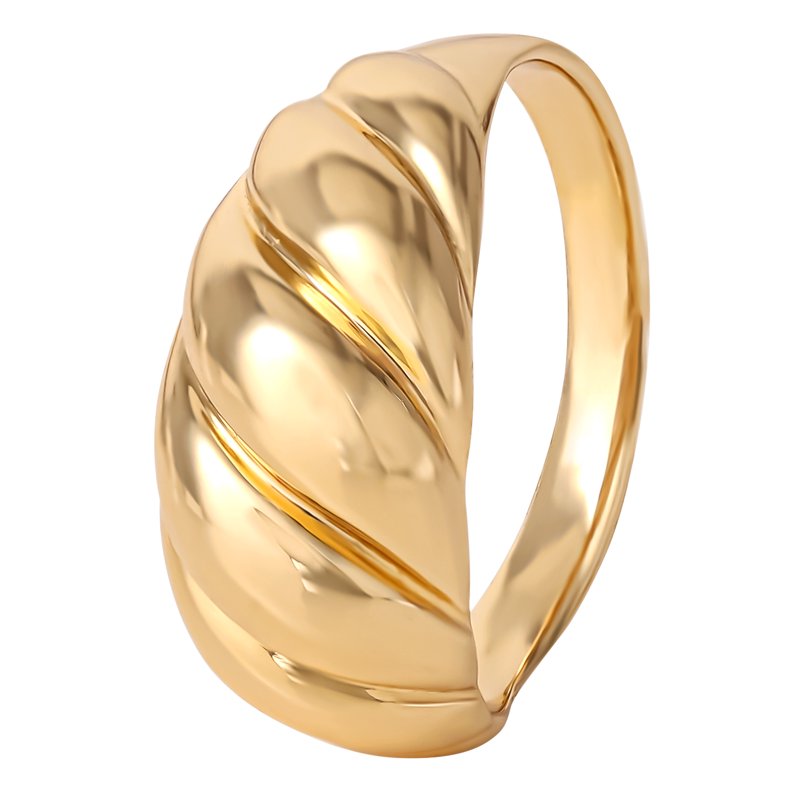 Women’s 14K Gold Plated Sterling Silver Ribbed Dome Ring - Bold Elegant Jewelry