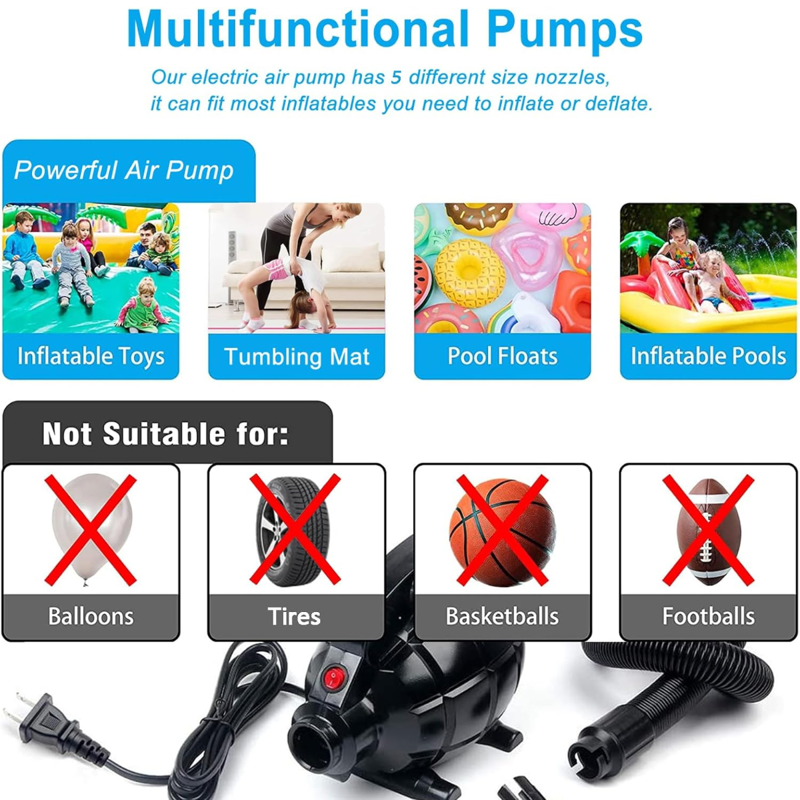 High Power Electric Air Pump for Inflatables - Fast Inflation & Deflation