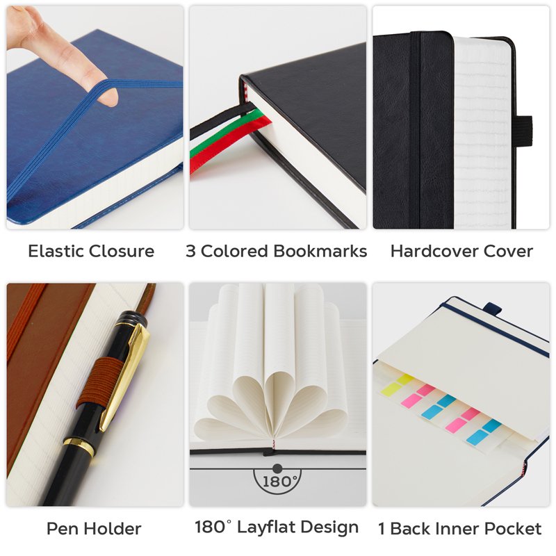 A5 Hardcover College Ruled Notebook - Leather Journal with 320 Pages, No-Bleed 100 GSM Paper, Portable Office & School Supplies