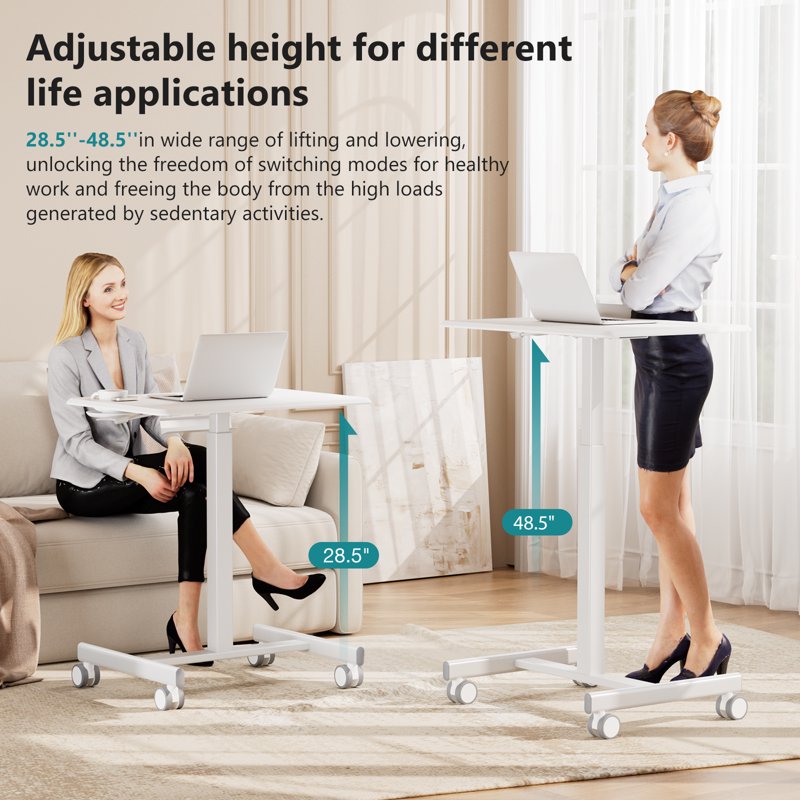 EDX White Standing Desk with Mobile Wheels – Adjustable Laptop Desk for Home Office