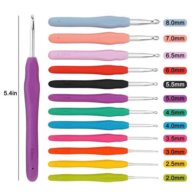 12-Piece Ergonomic Crochet Hooks Set for Arthritis Relief - Soft Handles, Versatile Sizes