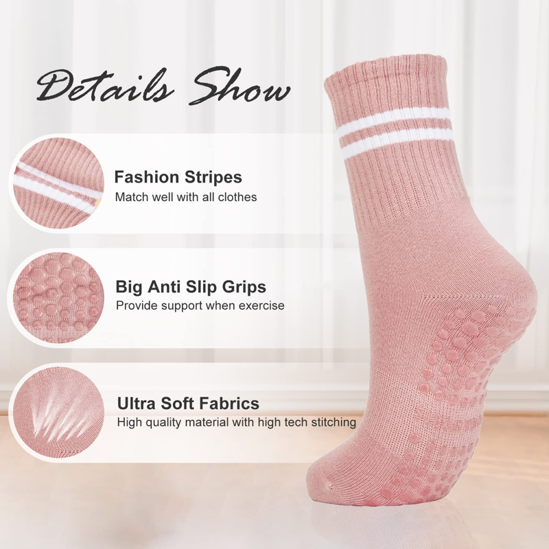 4 Pairs Long Grip Socks for Women – Non Slip Yoga Pilates Hospital Dance Socks (Variation: 4 Pairs-Mixed 1)