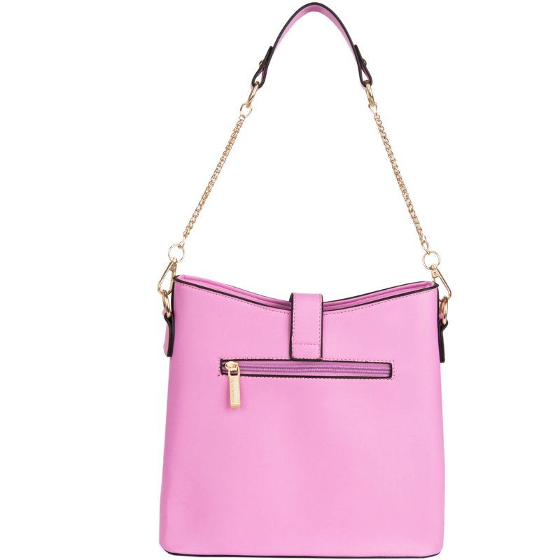 Women's Leatherette Shoulder Bag with Buckle - Purse with Multiple Compartments