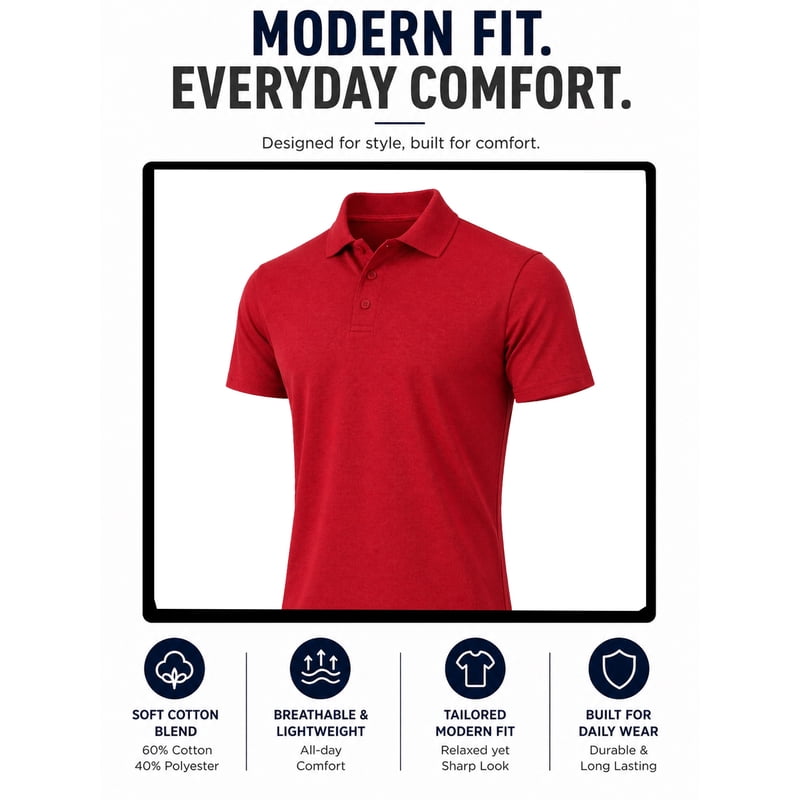 Men's 5-Pack Short Sleeve Pique Golf Polo Shirts - Modern Fit, Breathable Cotton-Poly Blend
