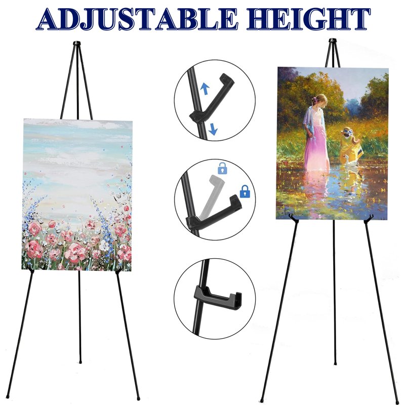 Portable Adjustable Metal Easel Stand for Sign, Painting & Display - 63 Inch Black