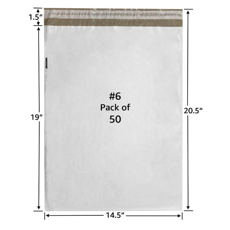 50 Poly Mailers Bags 14.5x19 Inch Self-Sealing Shipping Envelopes White