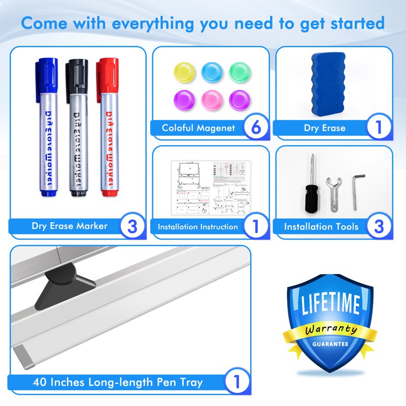 Large Double-Sided Mobile Whiteboard on Wheels - 72x40 Inches, Magnetic Dry Erase, Adjustable Stand for Office, School, Home