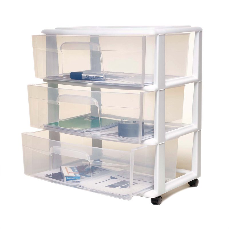 Homz 3-Drawer Storage Cart with Casters - Clear Plastic Home & Office Organizer