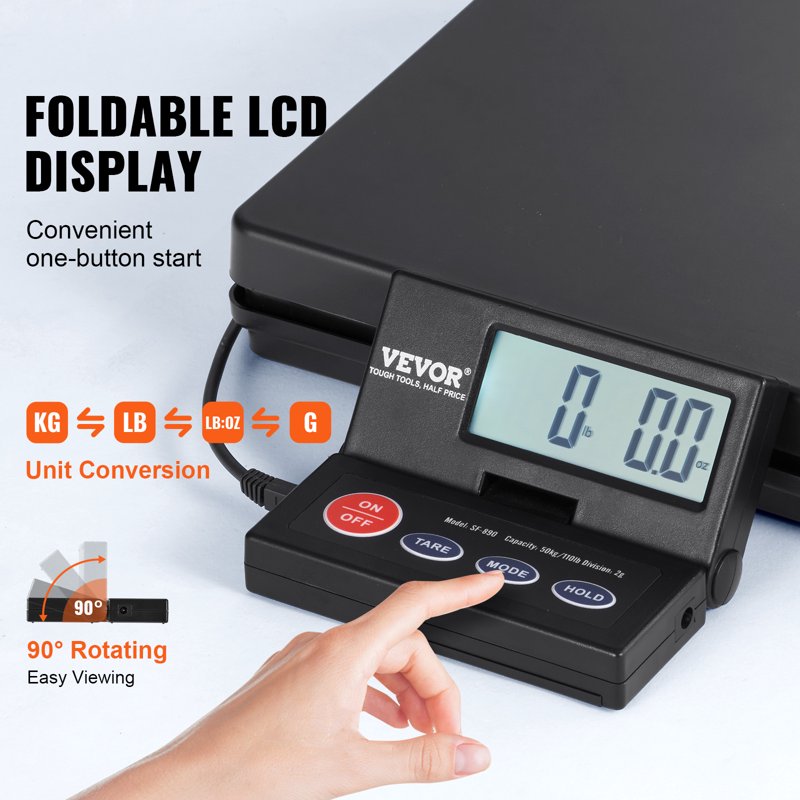 Digital Shipping Scale 110 lbs with Tare Hold and Foldable LCD for Postal & Luggage Weighing