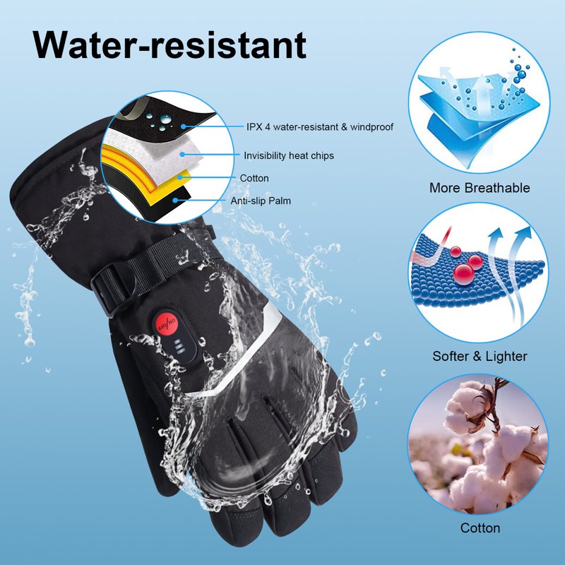 Rechargeable Heated Snow Gloves for Men Women Skiing & Snowboarding