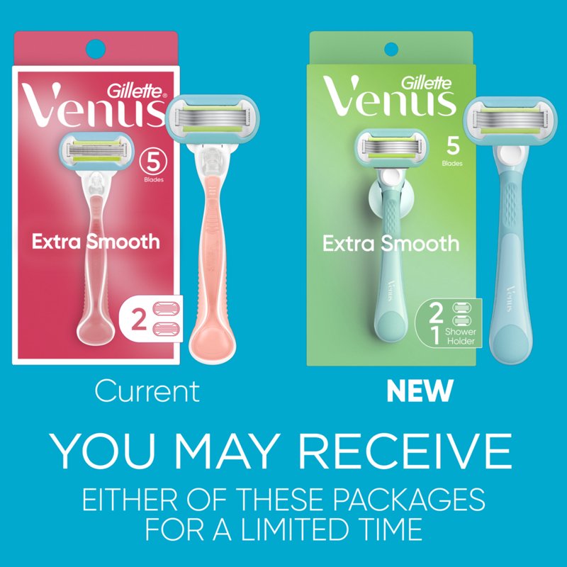 Venus Extra Smooth Women's Razor Set - 5 Blades, Handle + 2 Refills, Green