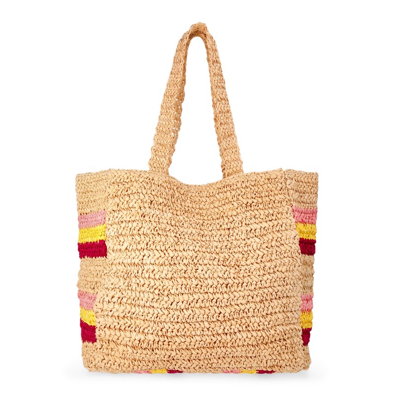Women's Beach Tote Bag - Large Raffia Summer Bag with Embroidery