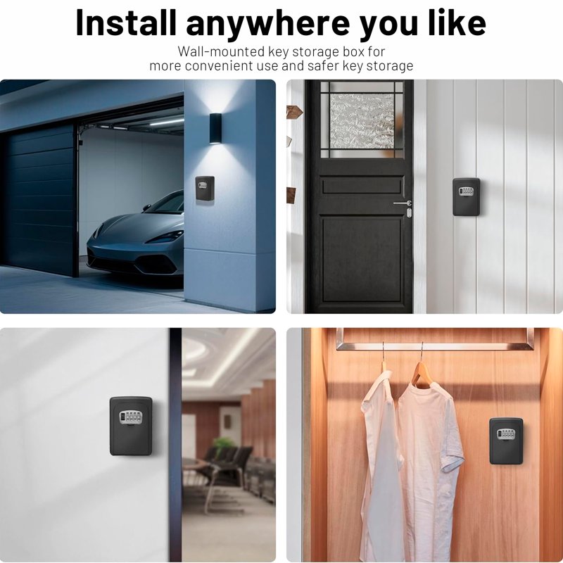 Outdoor Key Lock Box with Resettable Combination Secure Safe for Wall Mounting