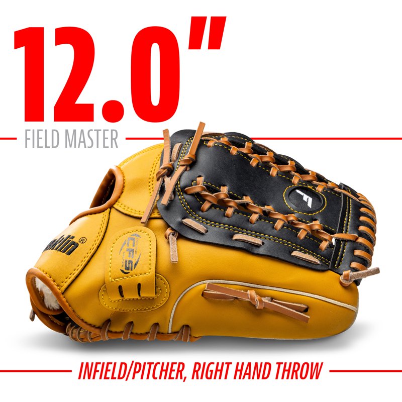 Baseball Softball Glove 12 Inch Fielding Mitt with Adjustable Fit & Durable Synthetic Leather