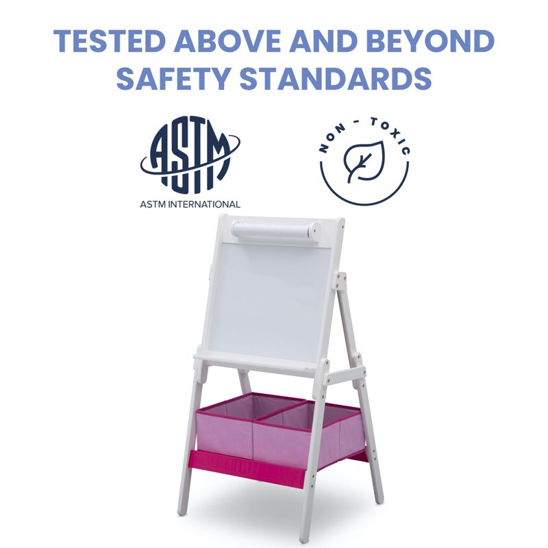 Kids Whiteboard Easel with Paper Roll & Storage - Bianca White