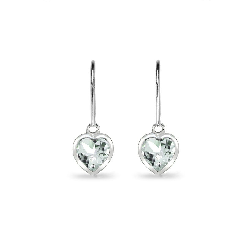 Sterling Silver Heart Bezel-Set Dangle Earrings with Aquamarine Gemstones