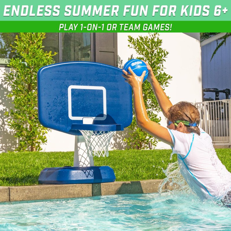 Poolside Basketball Game with Water Ball - 28x20 Inch Durable Water Hoop for Kids