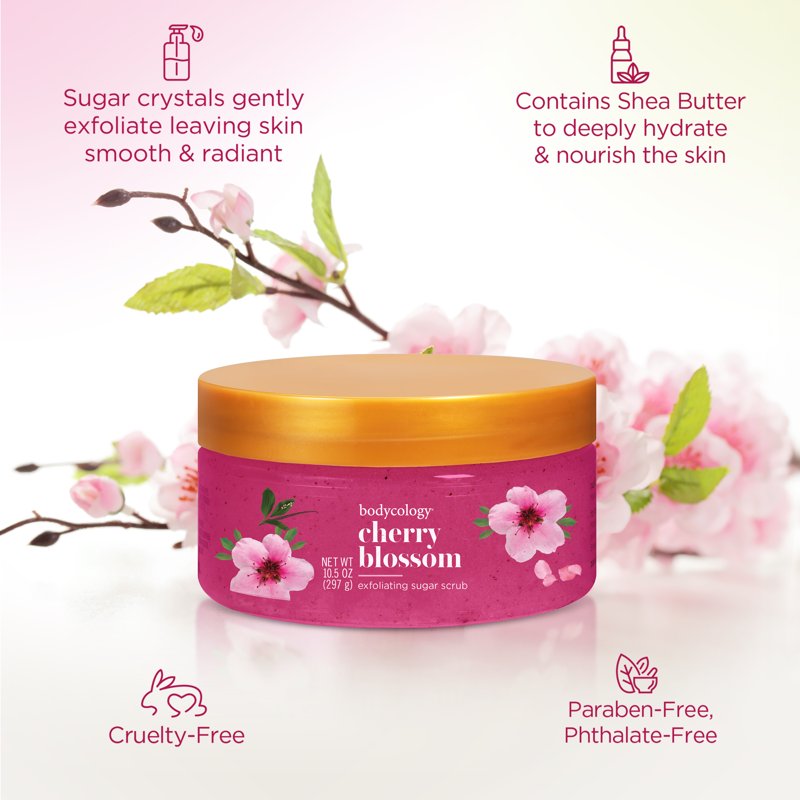 Bodycology Cherry Blossom Exfoliating Sugar Scrub 10.5 oz - Pack of 4