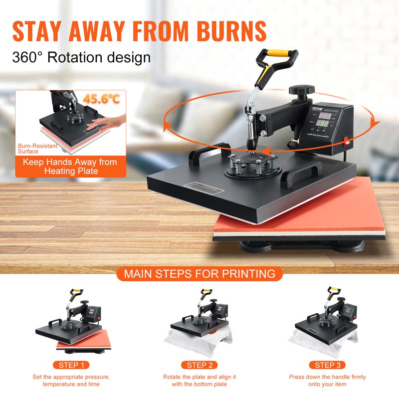 15x15 Inch Heat Press Machine for Sublimation Transfers with Teflon Coating