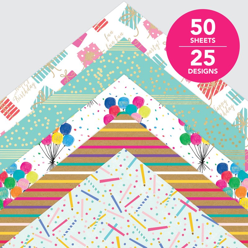 Celebrations Scrapbook Paper Set - 12x12 Inch, 50 Sheets, Party & Craft Decor