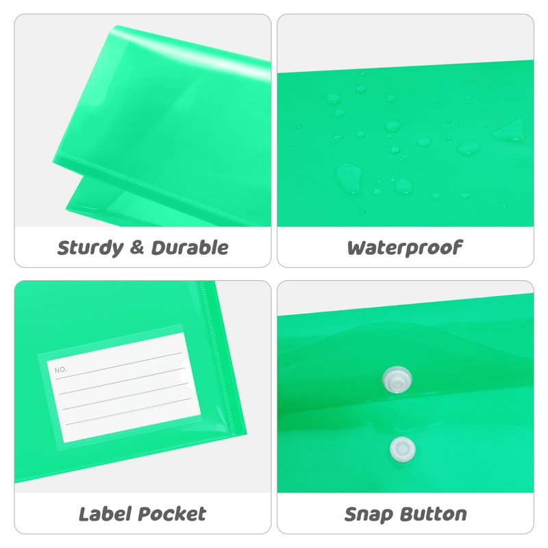 24-Pack Plastic File Envelopes with Labels, Waterproof A4 Document Folders