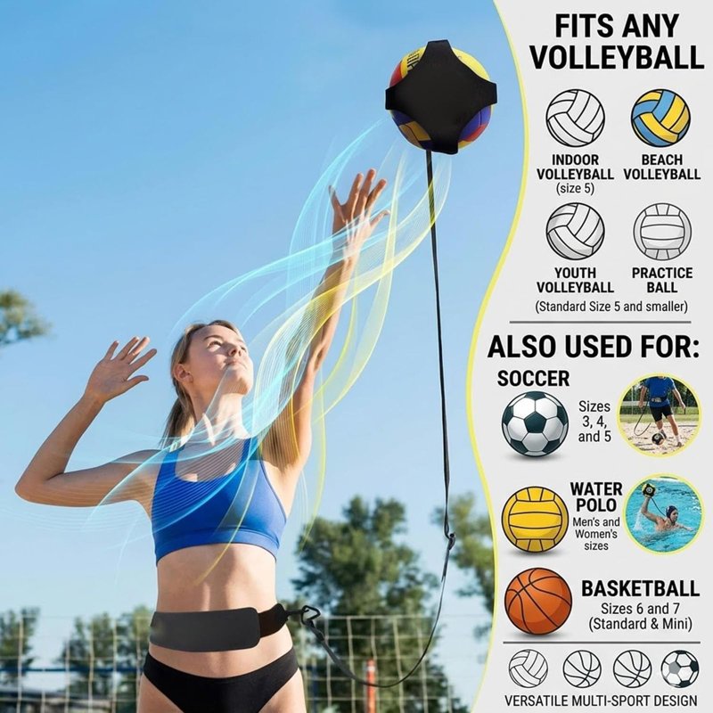 Volleyball Rebound Belt Trainer for Solo Practice Adjustable Waist & Ball Holder