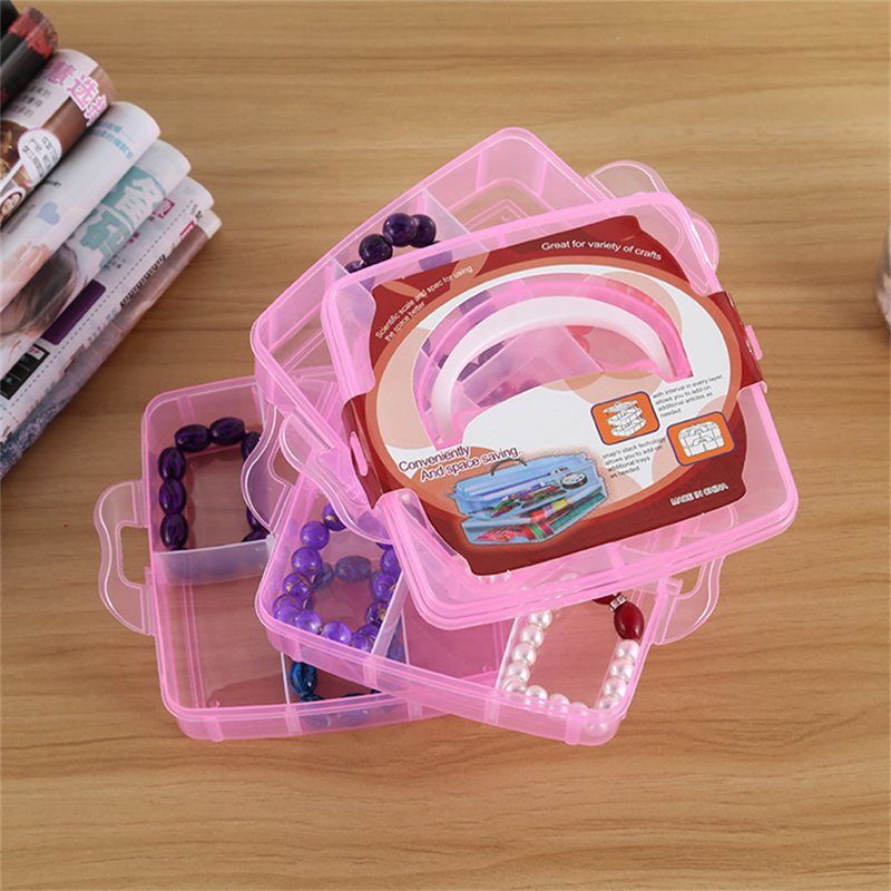3-Tier Stackable Craft Storage Box with Dividers - Pink Multi-Use Organizer