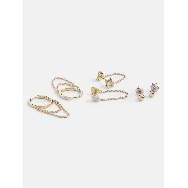 Women's Gold-Plated Cubic Zirconia Stud and Hoop Earrings Set - 3-Pair