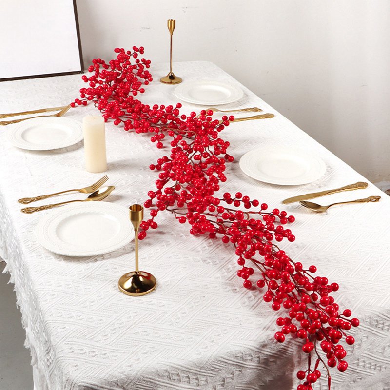 Artificial Christmas Berry Garland, 68 Inch Red Wreath Decor for Mantel Door Wall Fireplace
